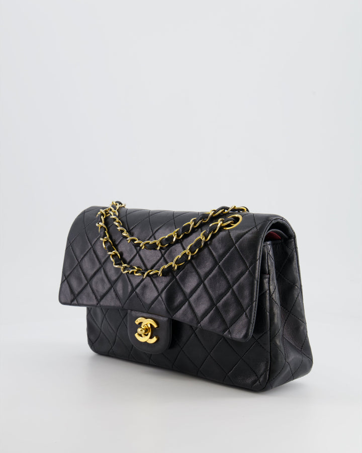 Top Quality Chanel Vintage Black Medium Classic Double Flap Bag in Lambskin Leather with 24K Gold Hardware
