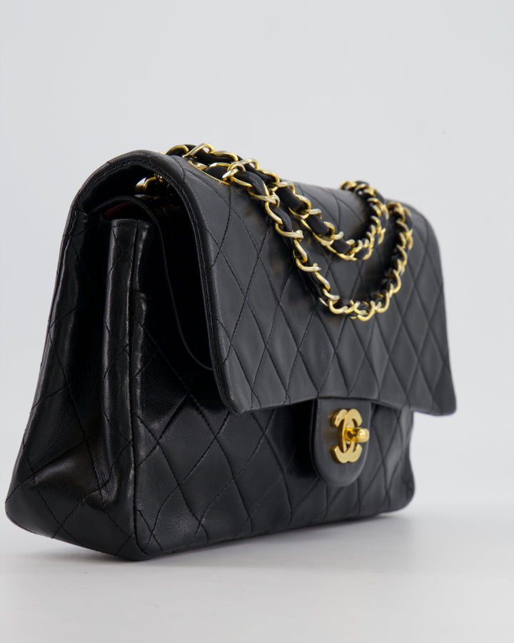 Top Quality Chanel Vintage Black Medium Classic Double Flap Bag in Lambskin Leather with 24K Gold Hardware