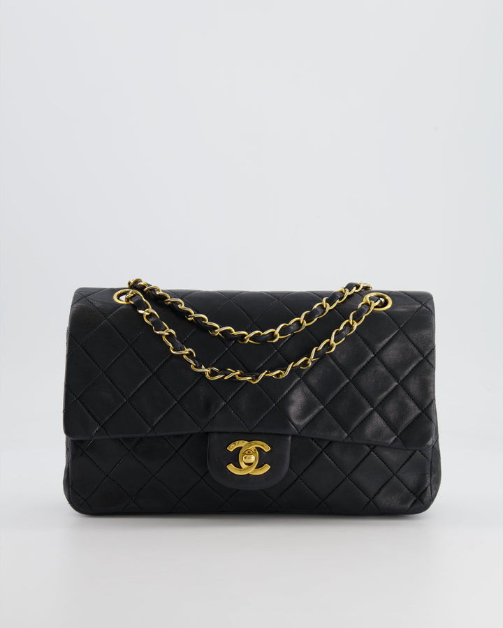 Top Quality Chanel Vintage Black Medium Classic Double Flap Bag in Lambskin Leather with 24K Gold Hardware