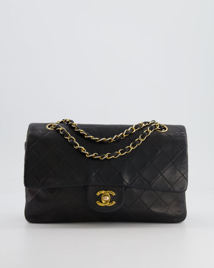 Top Quality Chanel Vintage Black Medium Classic Double Flap Bag in Lambskin Leather with 24K Gold Hardware