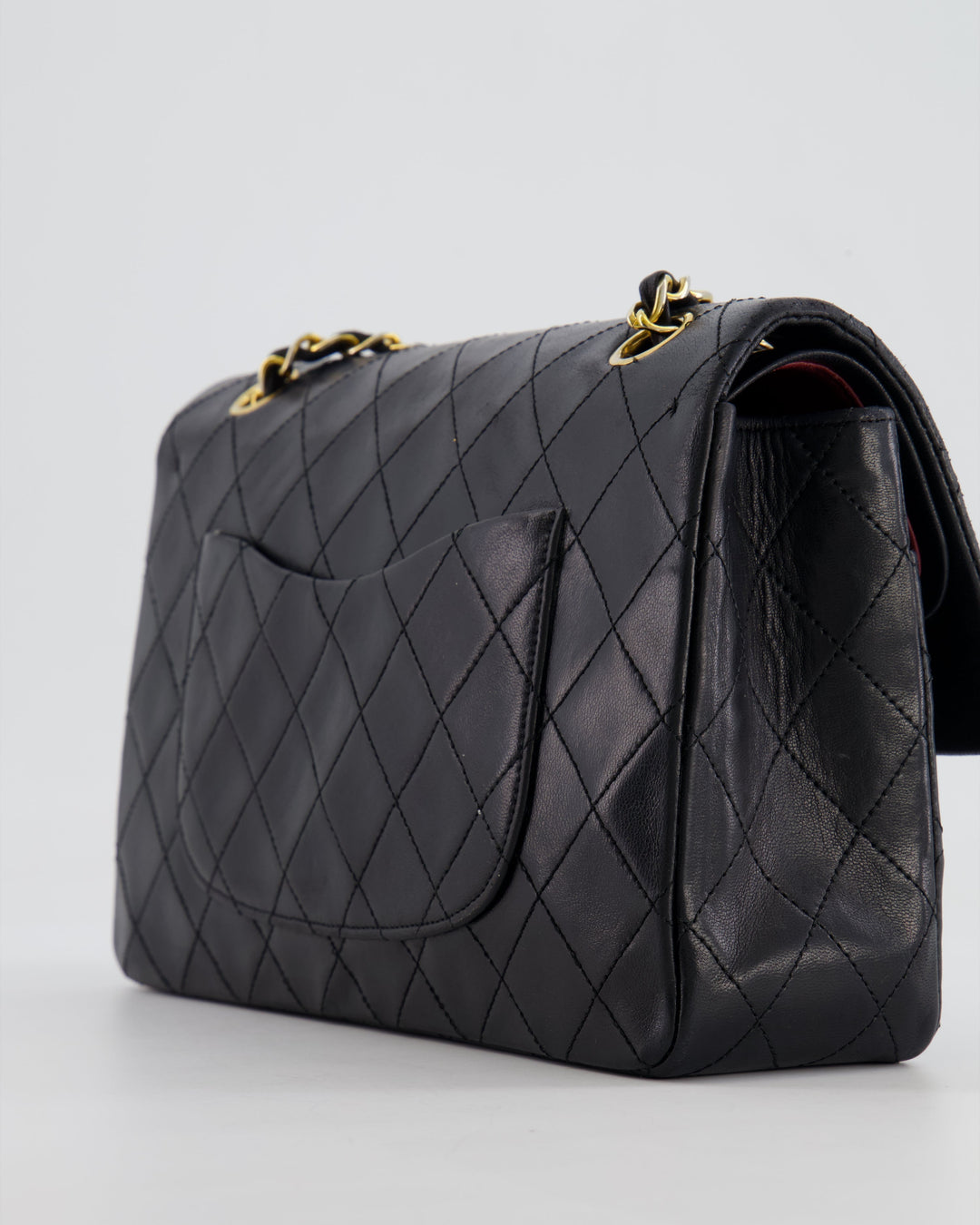 Top Quality Chanel Vintage Black Medium Classic Double Flap Bag in Lambskin Leather with 24K Gold Hardware
