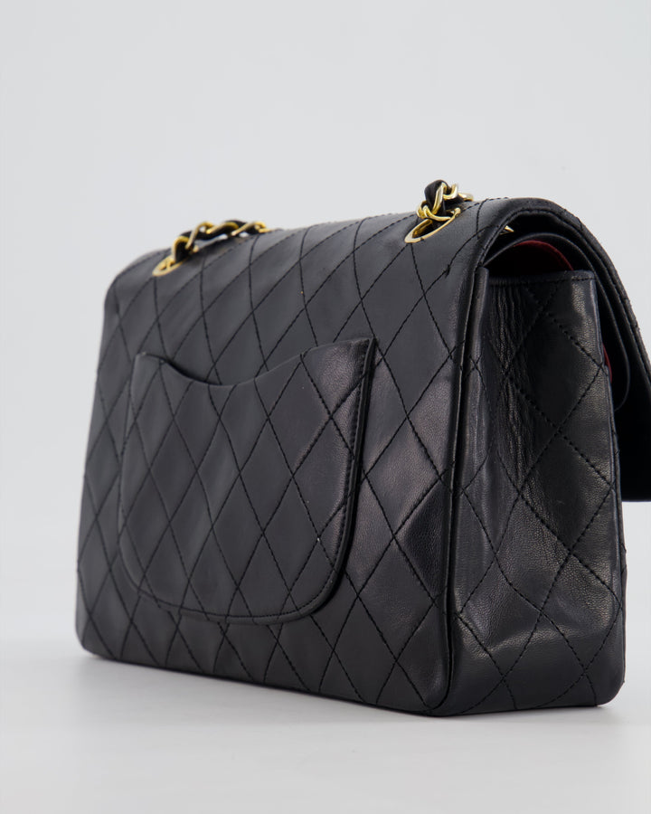 Top Quality Chanel Vintage Black Medium Classic Double Flap Bag in Lambskin Leather with 24K Gold Hardware