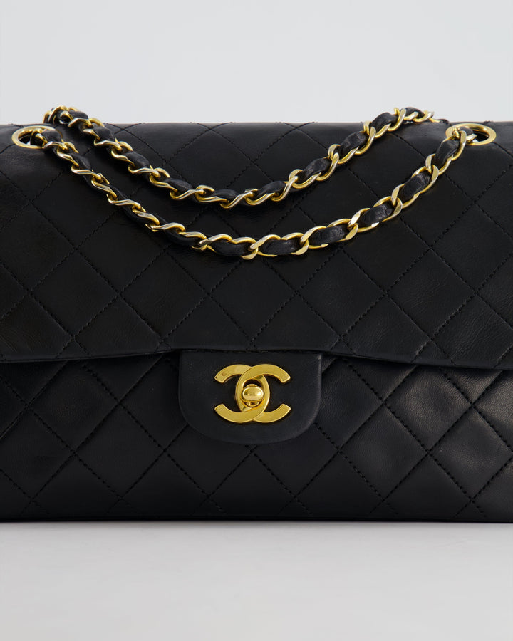 Top Quality Chanel Vintage Black Medium Classic Double Flap Bag in Lambskin Leather with 24K Gold Hardware