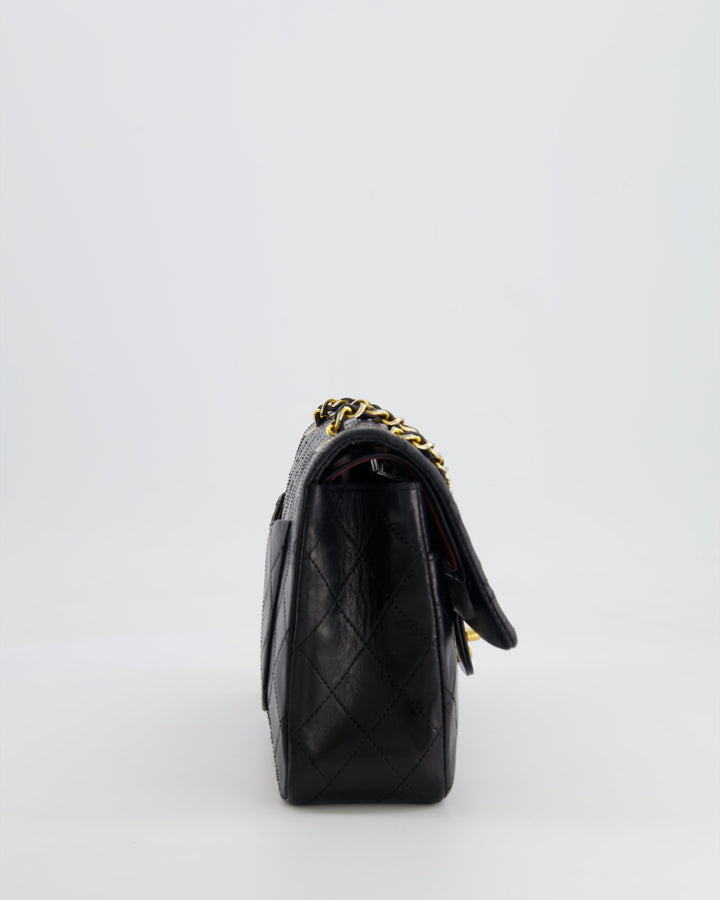 Top Quality Chanel Vintage Black Medium Classic Double Flap Bag in Lambskin Leather with 24K Gold Hardware