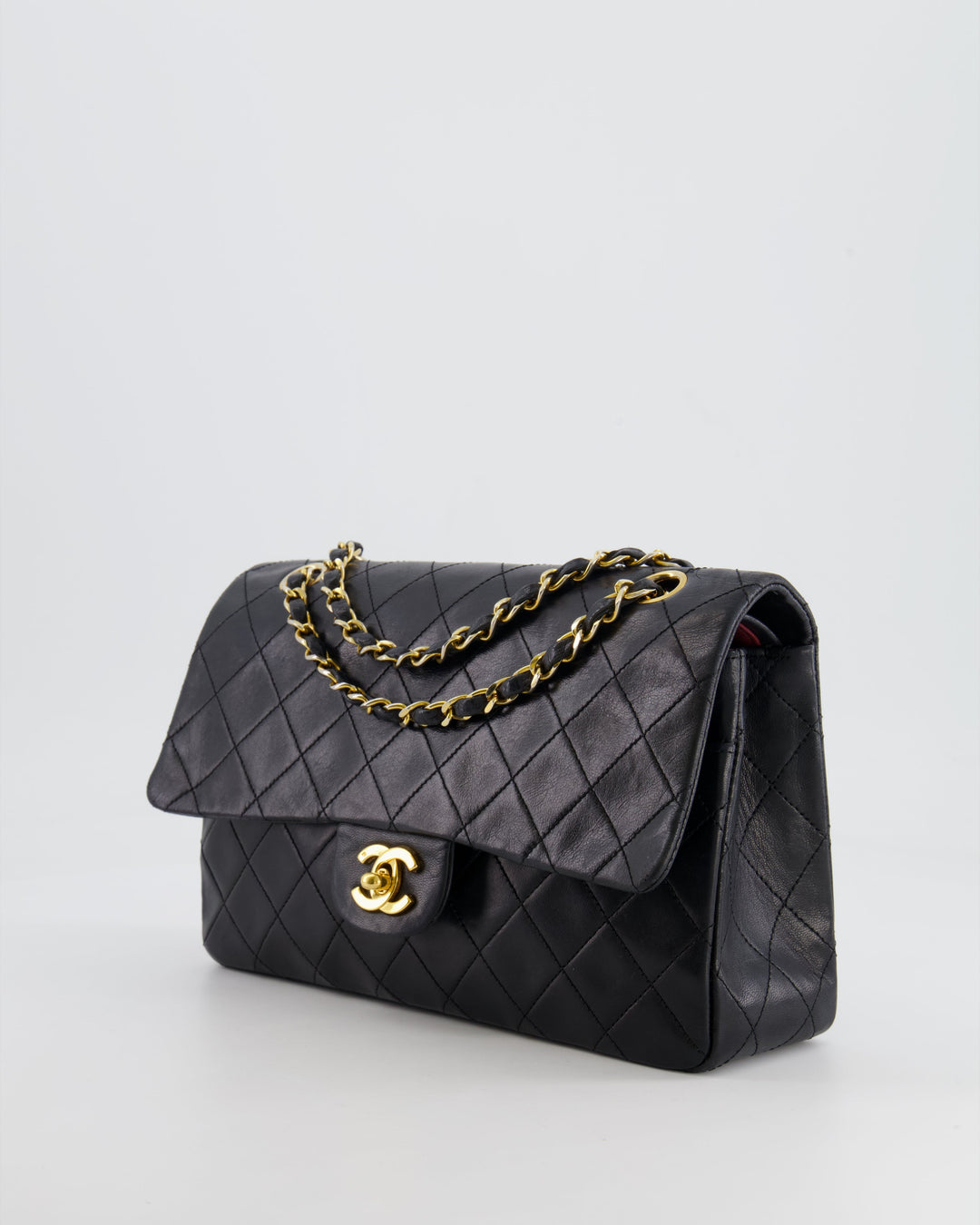 Top Quality Chanel Vintage Black Medium Classic Double Flap Bag in Lambskin Leather with 24K Gold Hardware
