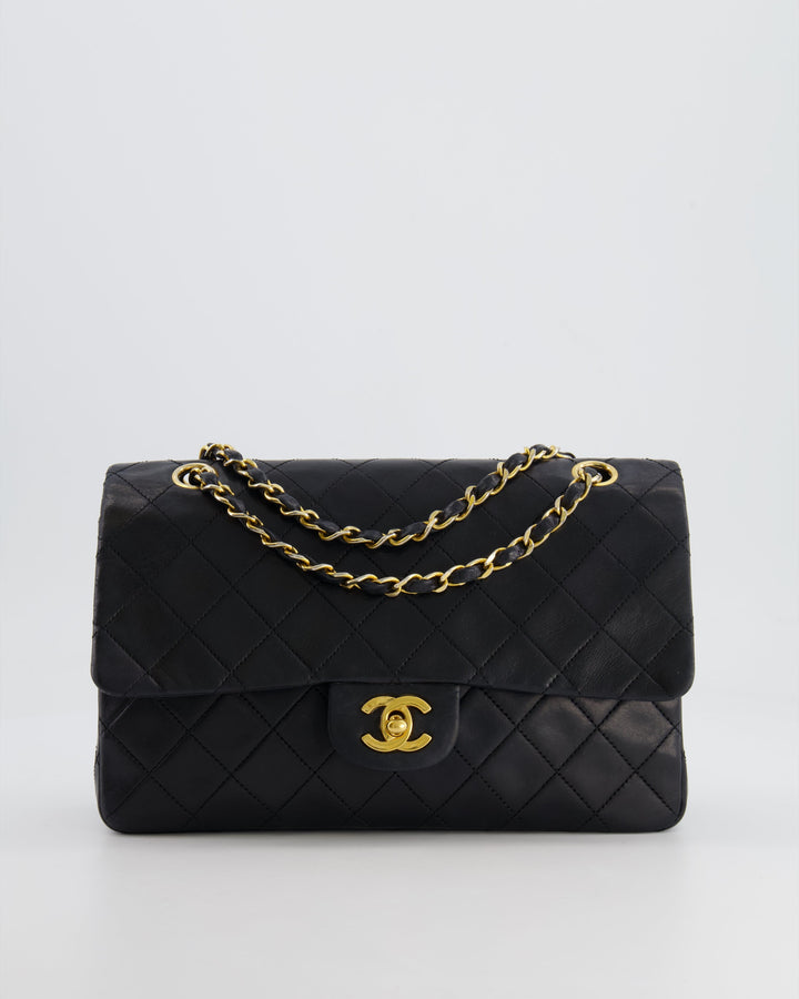 Top Quality Chanel Vintage Black Medium Classic Double Flap Bag in Lambskin Leather with 24K Gold Hardware