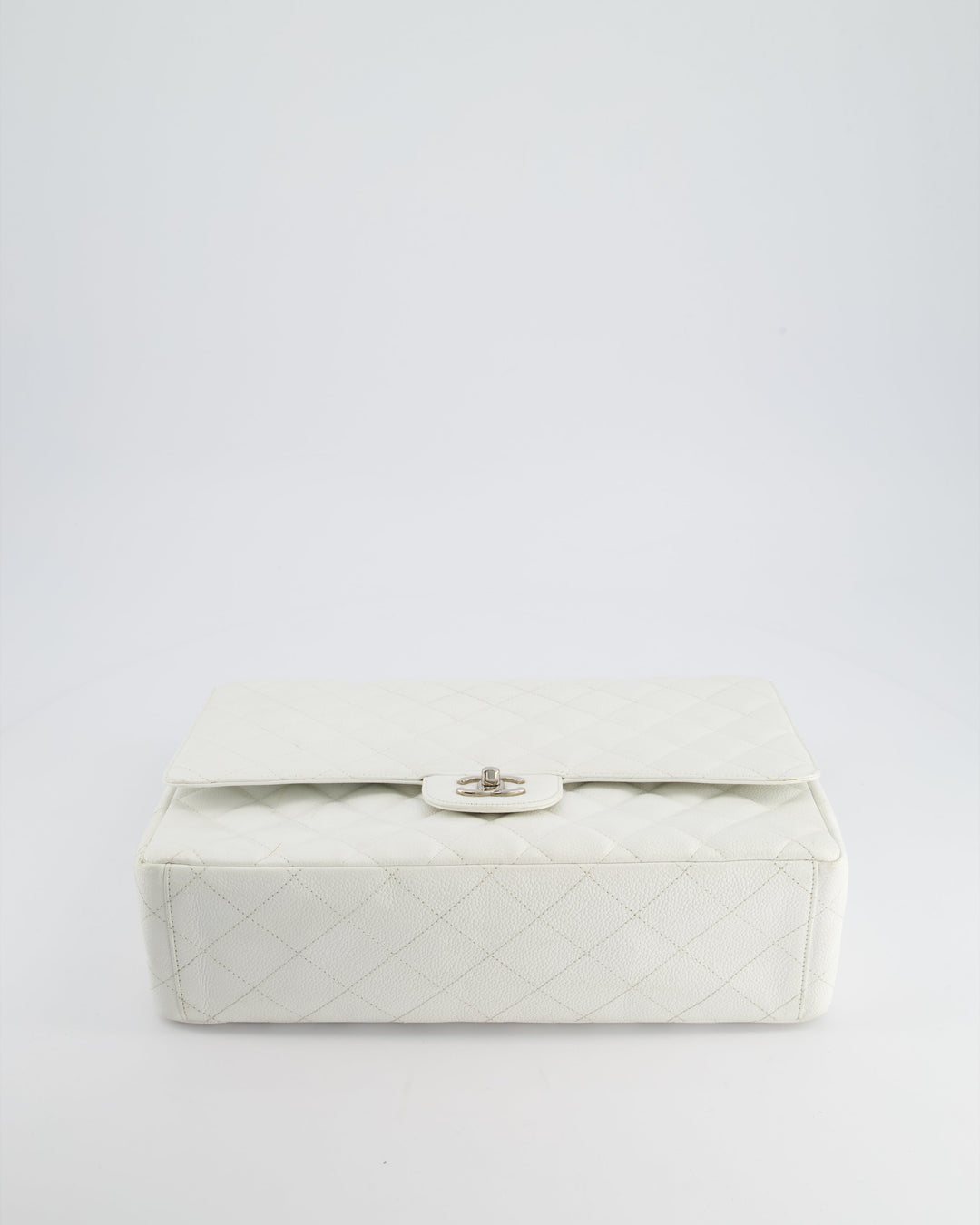 Top Quality Chanel White Classic Maxi Single Flap Bag in Caviar Leather with Silver Hardware