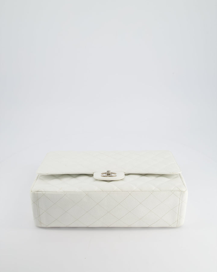 Top Quality Chanel White Classic Maxi Single Flap Bag in Caviar Leather with Silver Hardware