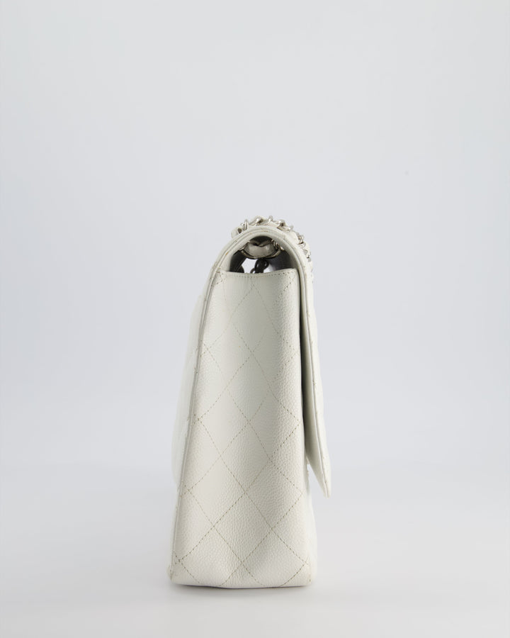 Top Quality Chanel White Classic Maxi Single Flap Bag in Caviar Leather with Silver Hardware