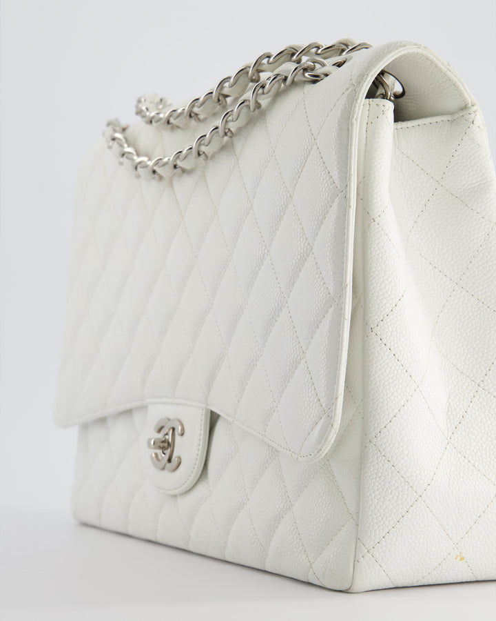 Top Quality Chanel White Classic Maxi Single Flap Bag in Caviar Leather with Silver Hardware