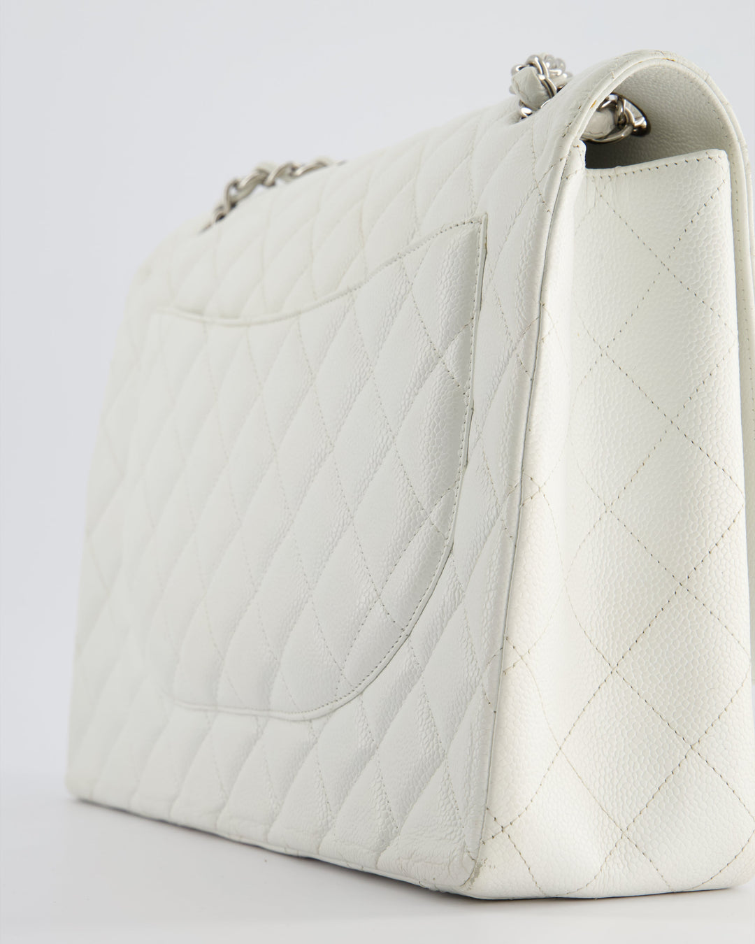 Top Quality Chanel White Classic Maxi Single Flap Bag in Caviar Leather with Silver Hardware