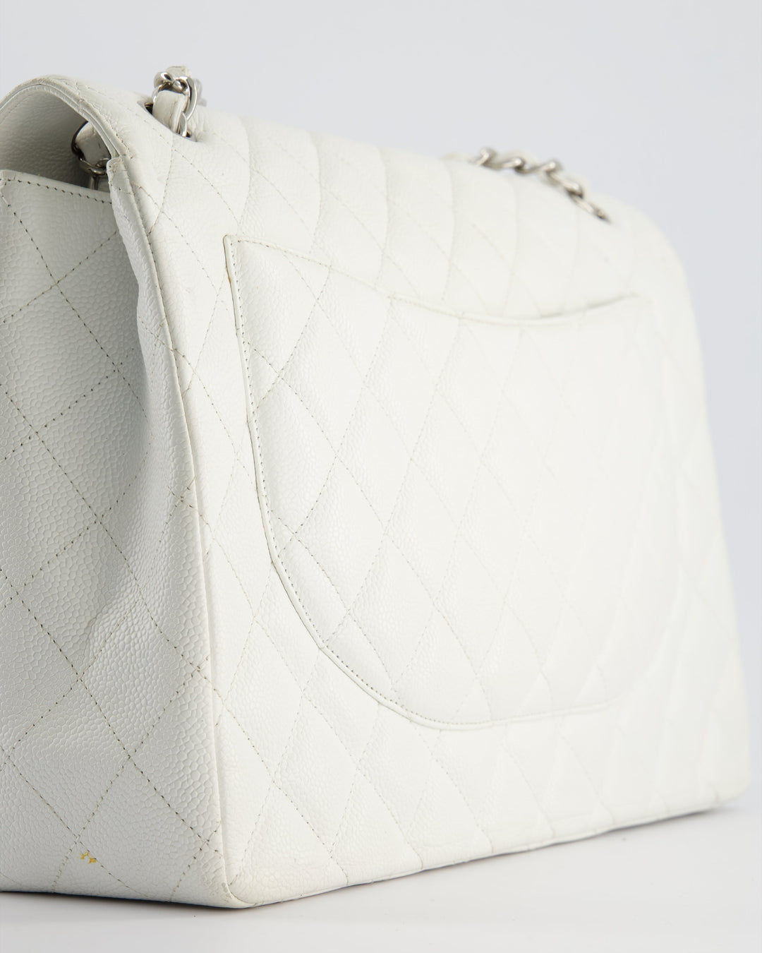 Top Quality Chanel White Classic Maxi Single Flap Bag in Caviar Leather with Silver Hardware