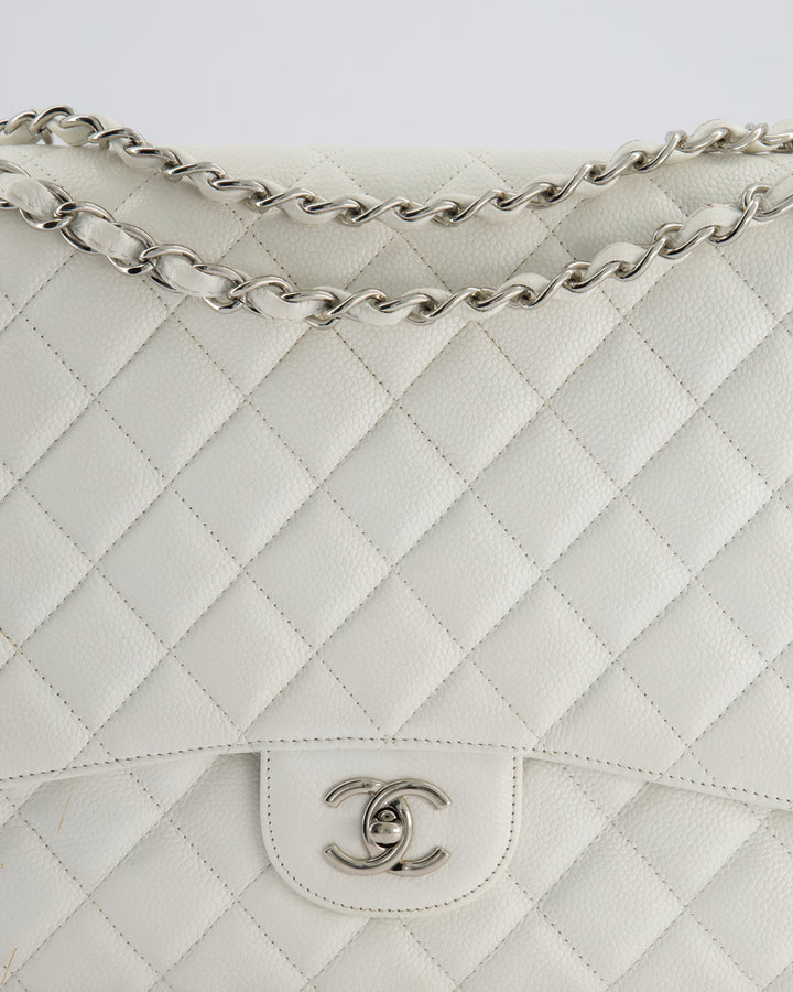 Top Quality Chanel White Classic Maxi Single Flap Bag in Caviar Leather with Silver Hardware