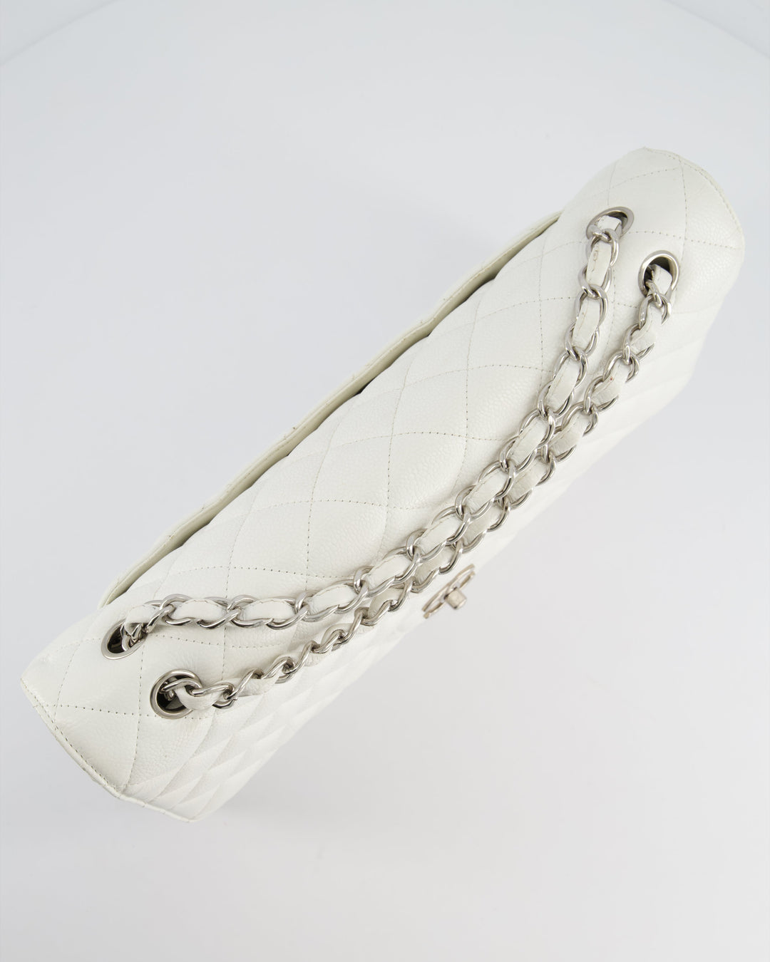 Top Quality Chanel White Classic Maxi Single Flap Bag in Caviar Leather with Silver Hardware