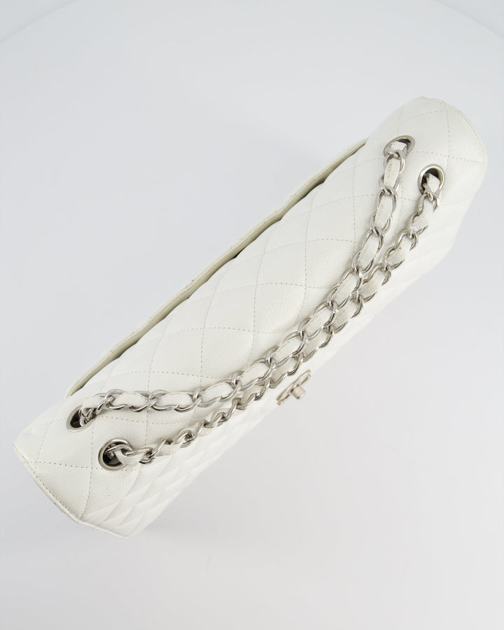 Top Quality Chanel White Classic Maxi Single Flap Bag in Caviar Leather with Silver Hardware