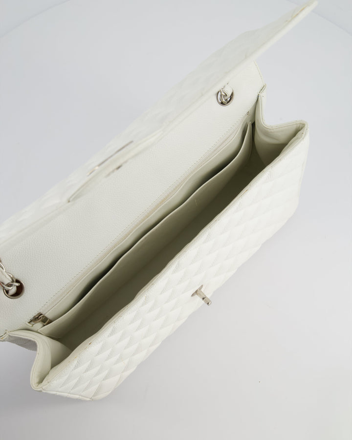 Top Quality Chanel White Classic Maxi Single Flap Bag in Caviar Leather with Silver Hardware