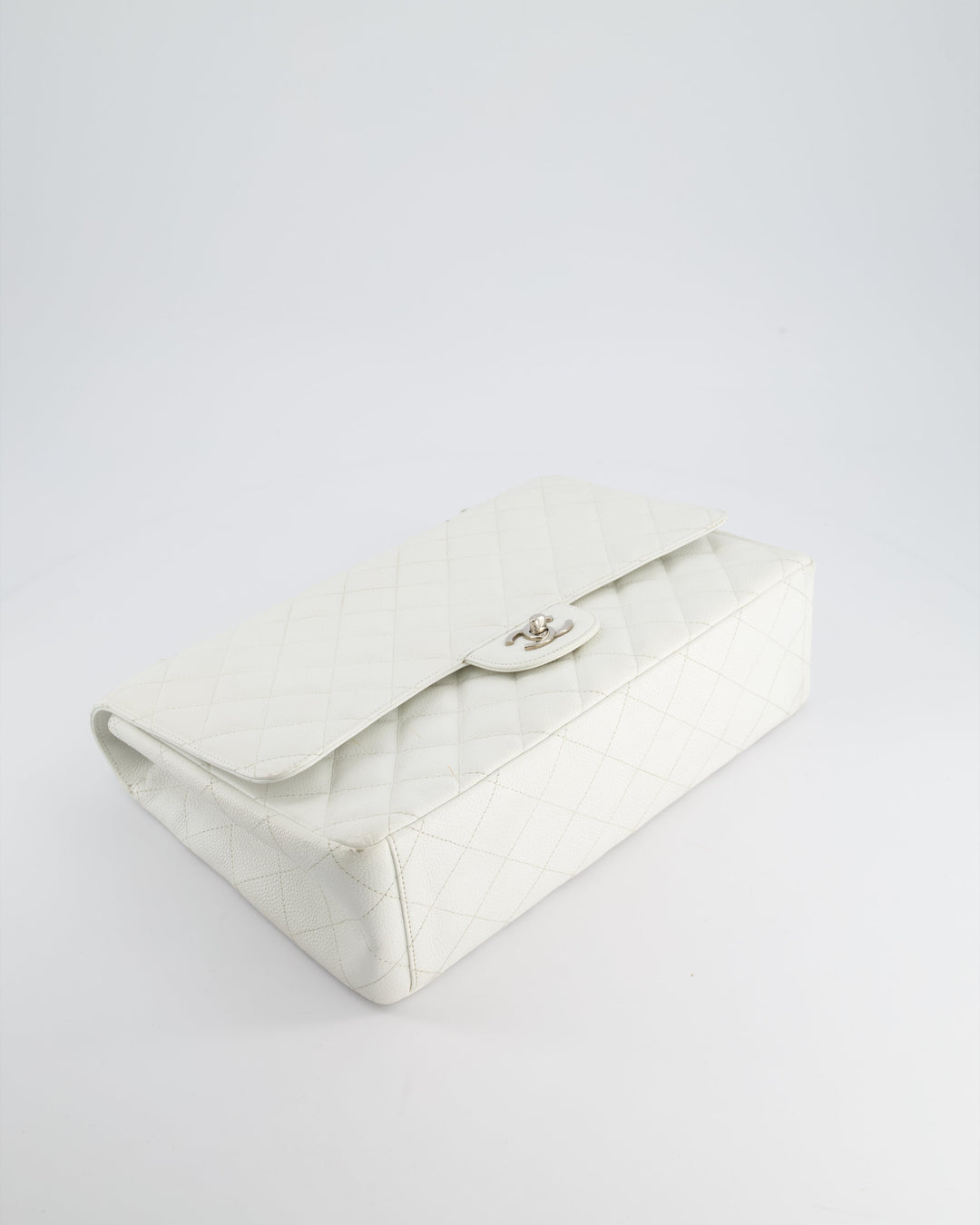 Top Quality Chanel White Classic Maxi Single Flap Bag in Caviar Leather with Silver Hardware
