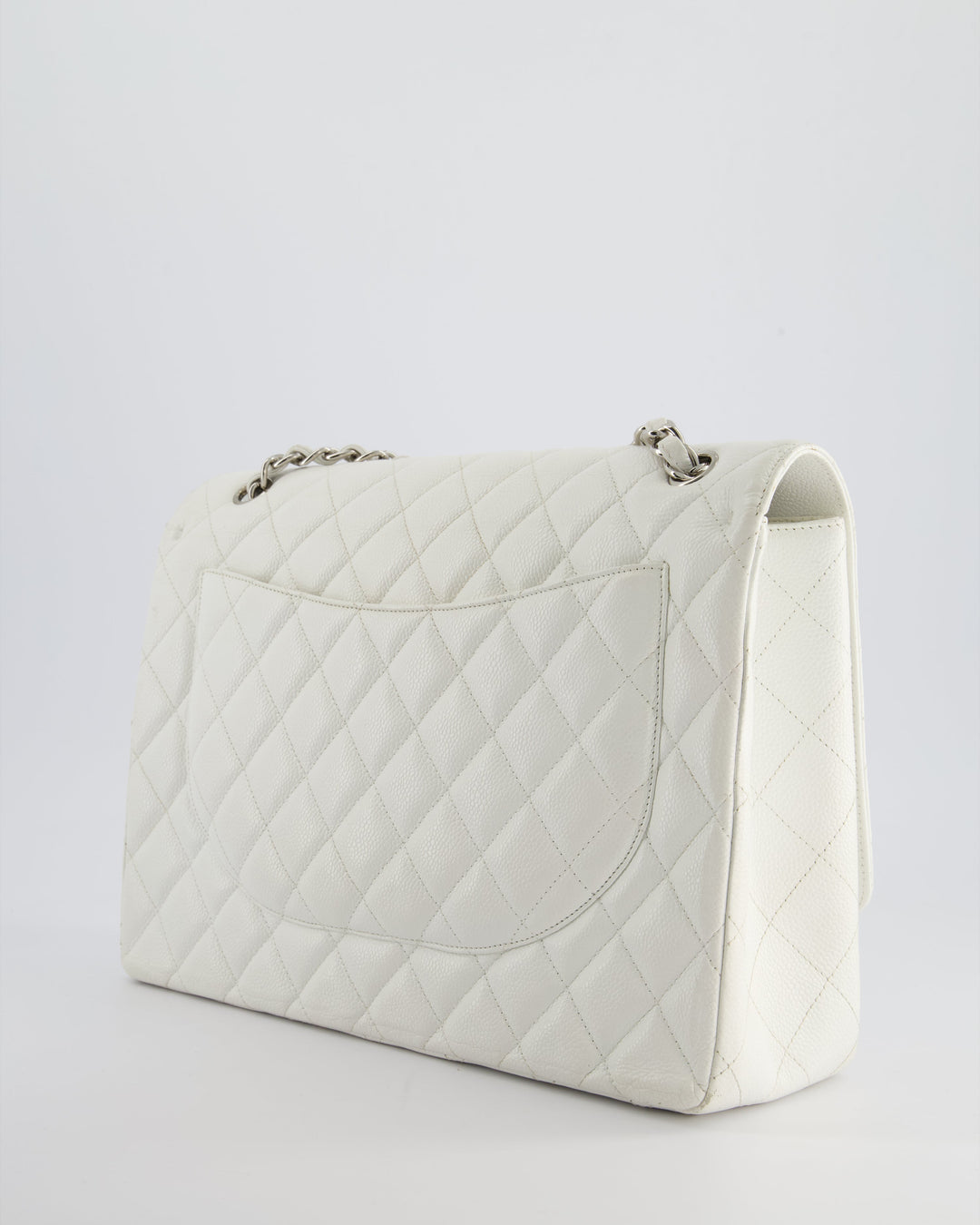 Top Quality Chanel White Classic Maxi Single Flap Bag in Caviar Leather with Silver Hardware