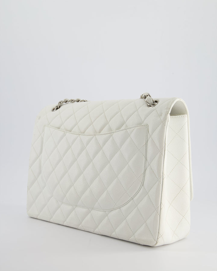 Top Quality Chanel White Classic Maxi Single Flap Bag in Caviar Leather with Silver Hardware