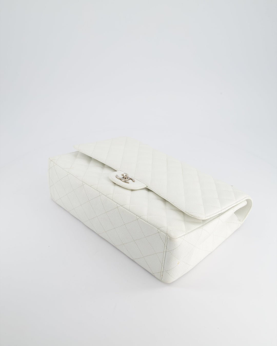 Top Quality Chanel White Classic Maxi Single Flap Bag in Caviar Leather with Silver Hardware