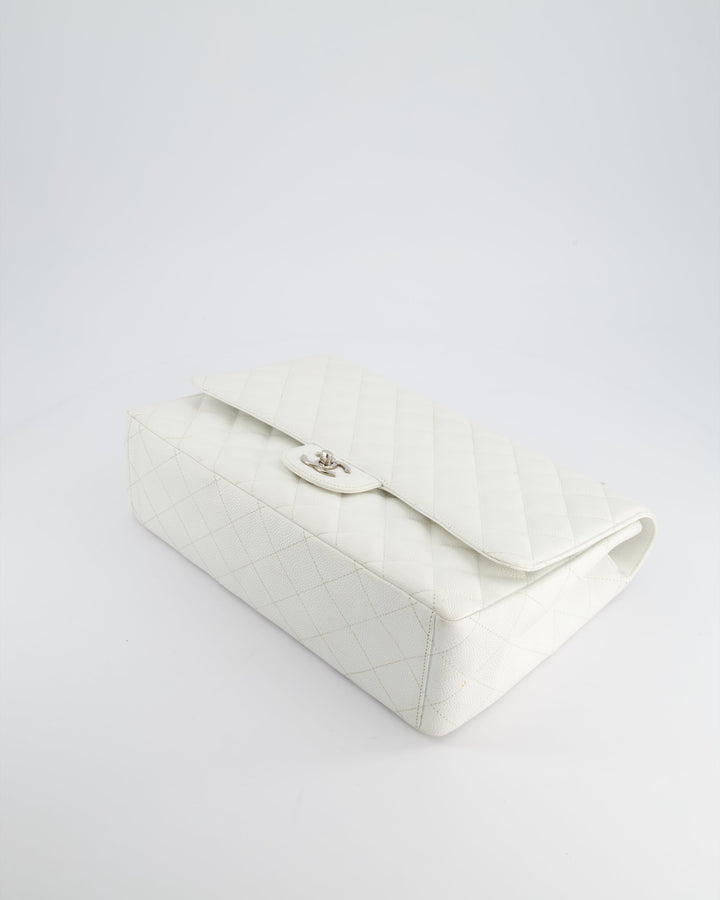 Top Quality Chanel White Classic Maxi Single Flap Bag in Caviar Leather with Silver Hardware