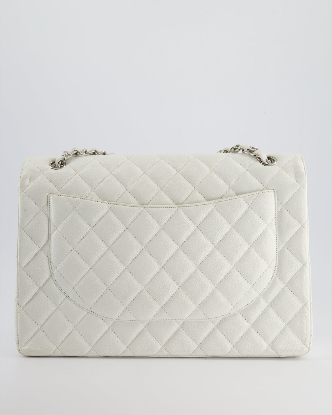 Top Quality Chanel White Classic Maxi Single Flap Bag in Caviar Leather with Silver Hardware