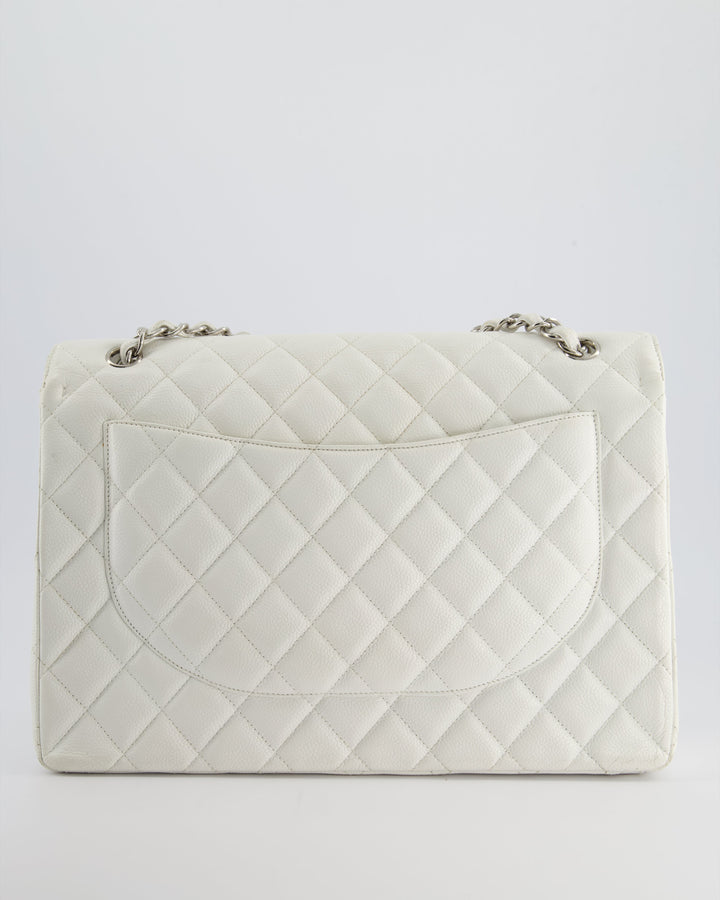 Top Quality Chanel White Classic Maxi Single Flap Bag in Caviar Leather with Silver Hardware