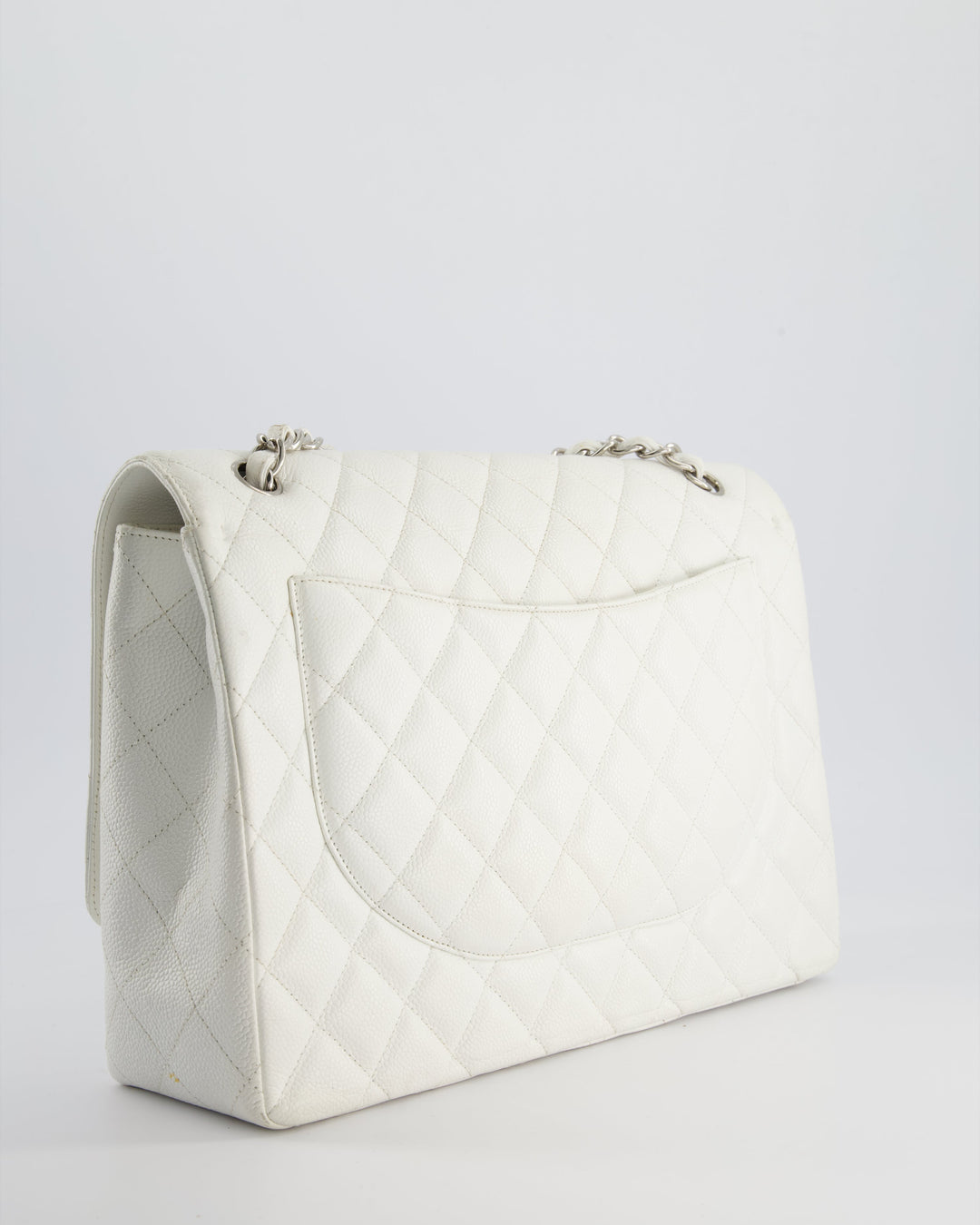 Top Quality Chanel White Classic Maxi Single Flap Bag in Caviar Leather with Silver Hardware