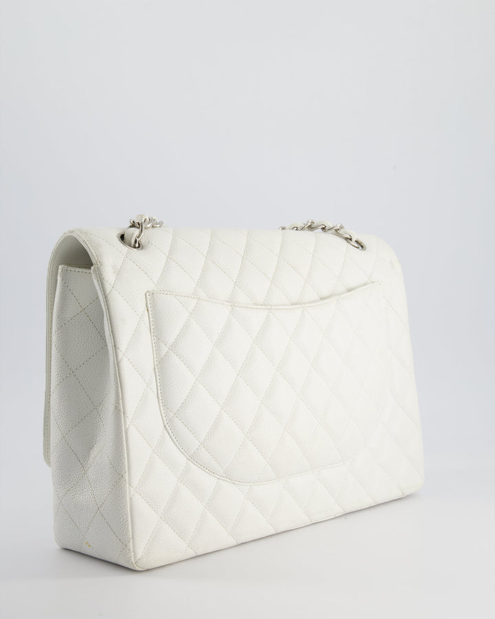 Top Quality Chanel White Classic Maxi Single Flap Bag in Caviar Leather with Silver Hardware