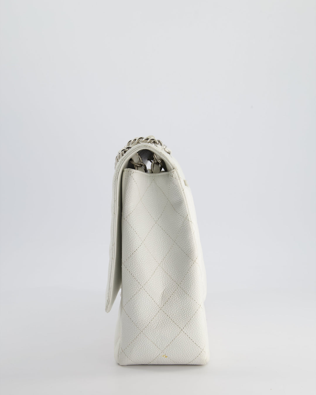 Top Quality Chanel White Classic Maxi Single Flap Bag in Caviar Leather with Silver Hardware