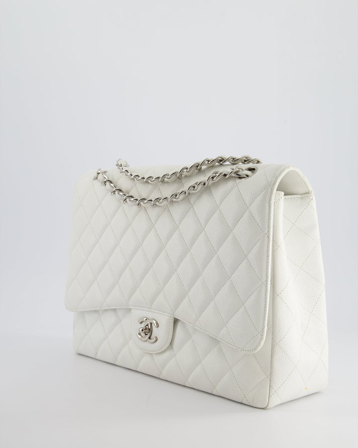 Top Quality Chanel White Classic Maxi Single Flap Bag in Caviar Leather with Silver Hardware