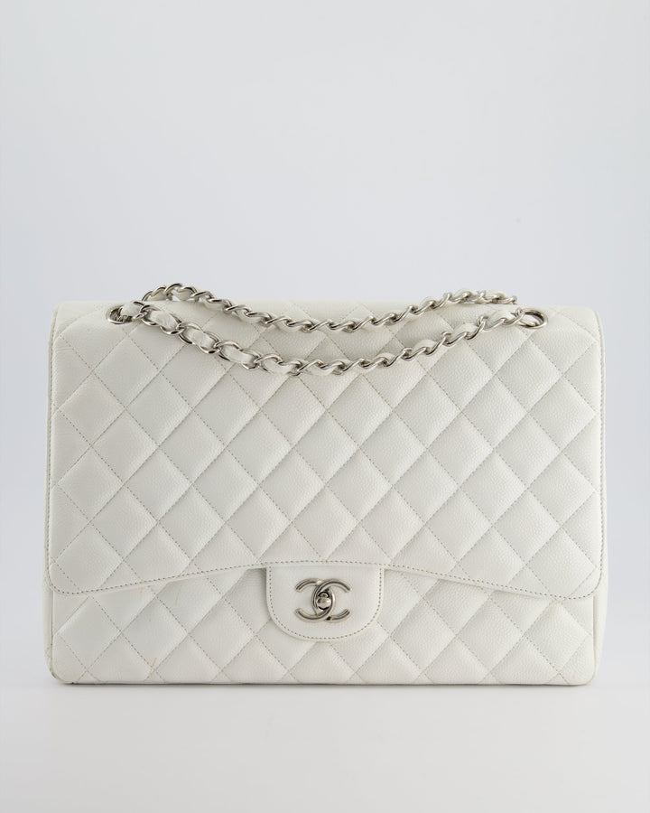 Top Quality Chanel White Classic Maxi Single Flap Bag in Caviar Leather with Silver Hardware