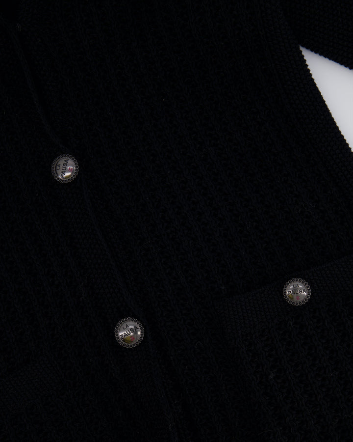 Top Quality Chanel Black La Pausa Knit igan with Logo Buttons Details Size FR 38 (UK 10)