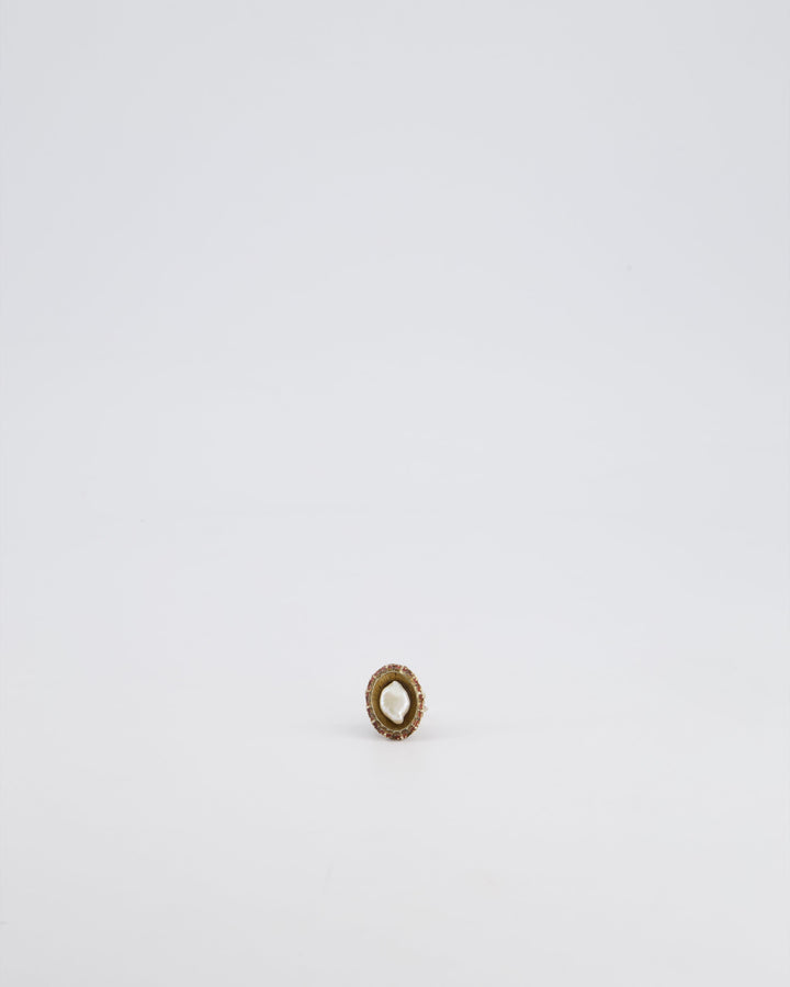 Top Quality Chanel 10/C Antique Gold and Pearl Ring with Enamel Detail