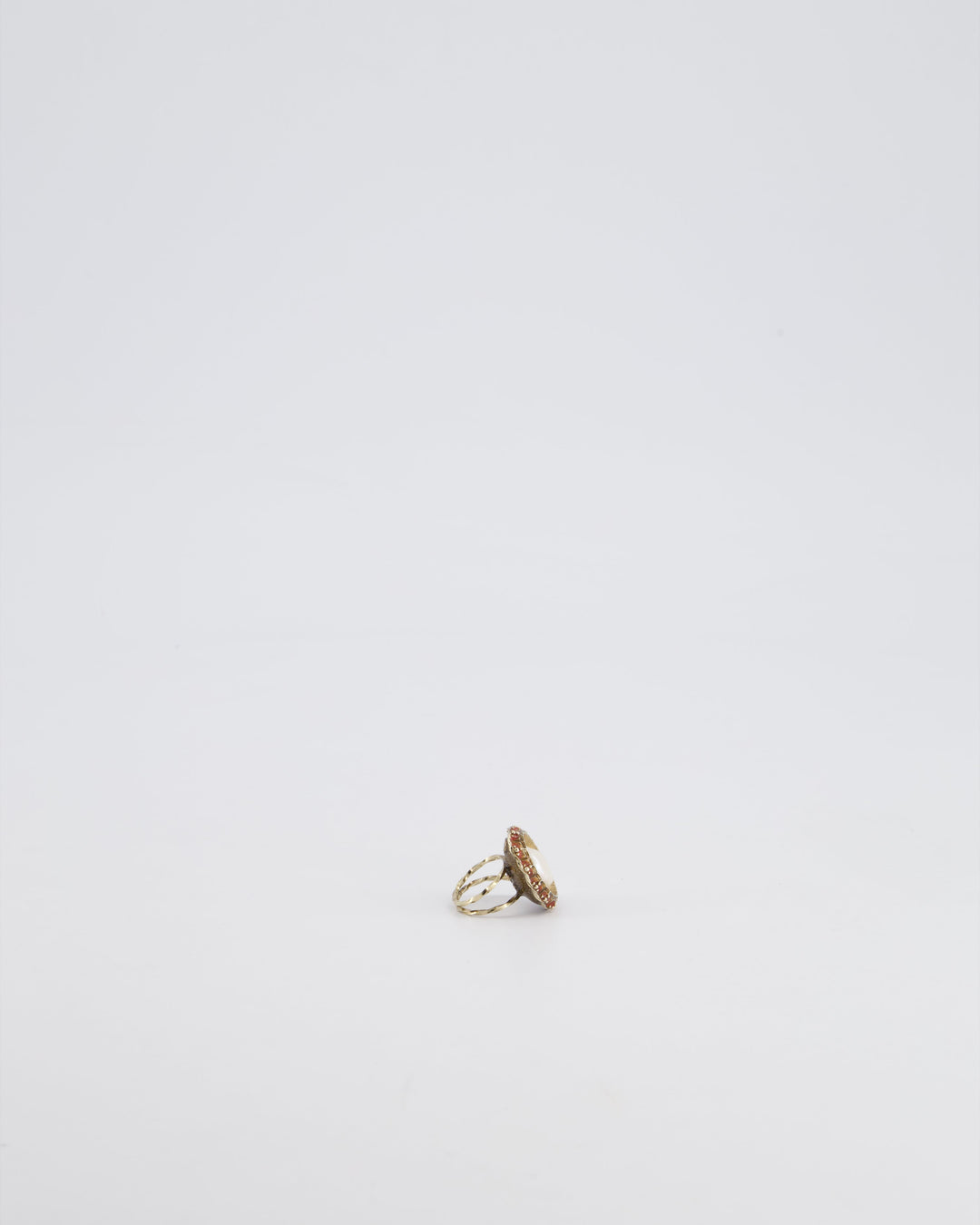 Top Quality Chanel 10/C Antique Gold and Pearl Ring with Enamel Detail
