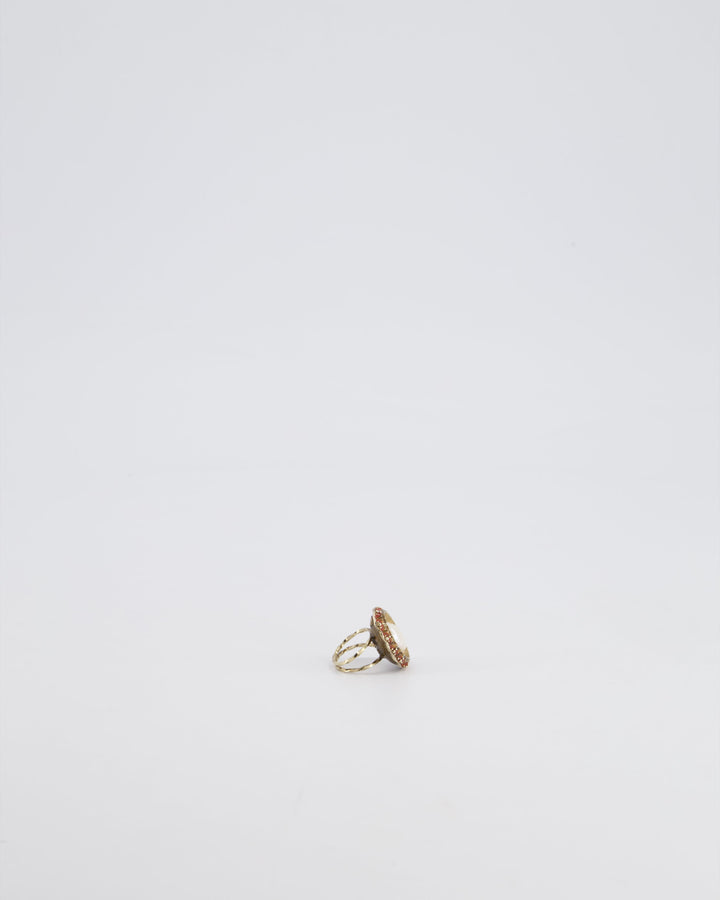 Top Quality Chanel 10/C Antique Gold and Pearl Ring with Enamel Detail