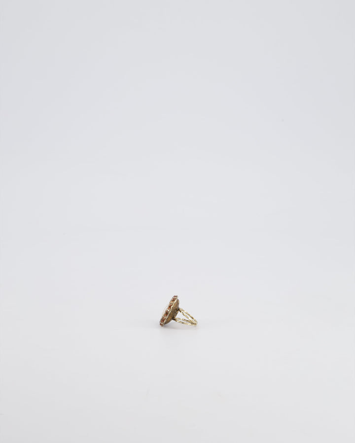 Top Quality Chanel 10/C Antique Gold and Pearl Ring with Enamel Detail