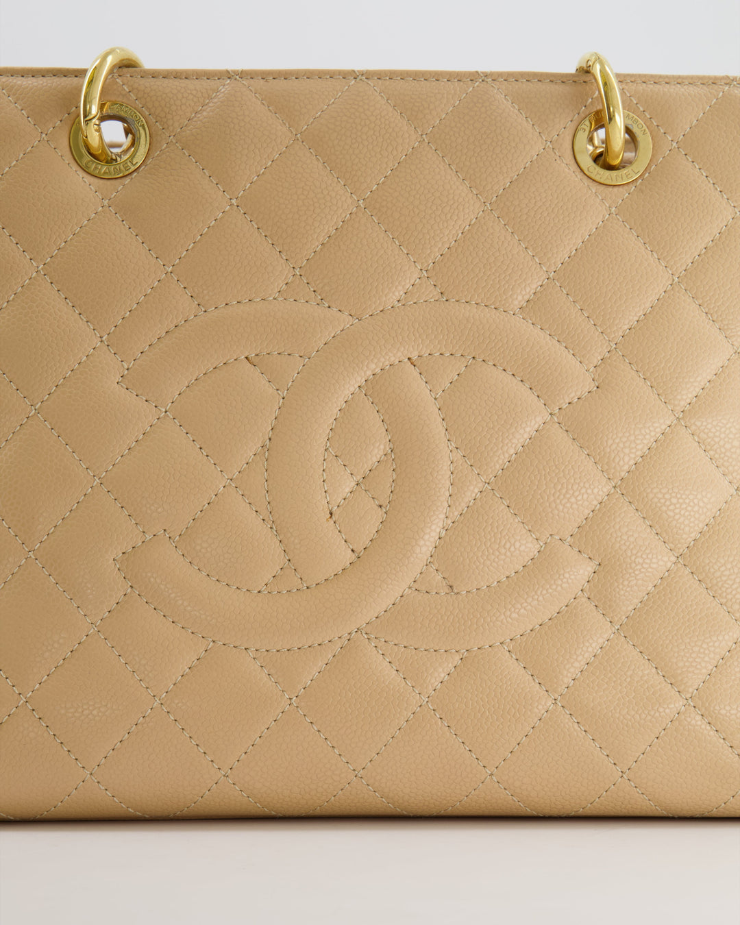 Top Quality Chanel Beige Grand Shopper Tote GST Bag in Caviar Leather with Gold Hardware