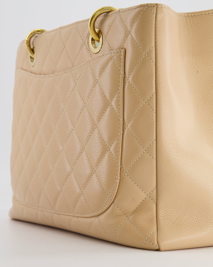 Top Quality Chanel Beige Grand Shopper Tote GST Bag in Caviar Leather with Gold Hardware