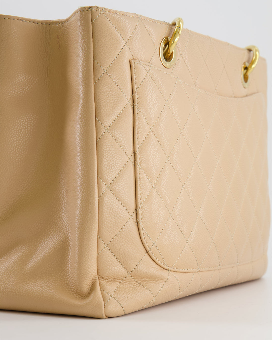 Top Quality Chanel Beige Grand Shopper Tote GST Bag in Caviar Leather with Gold Hardware