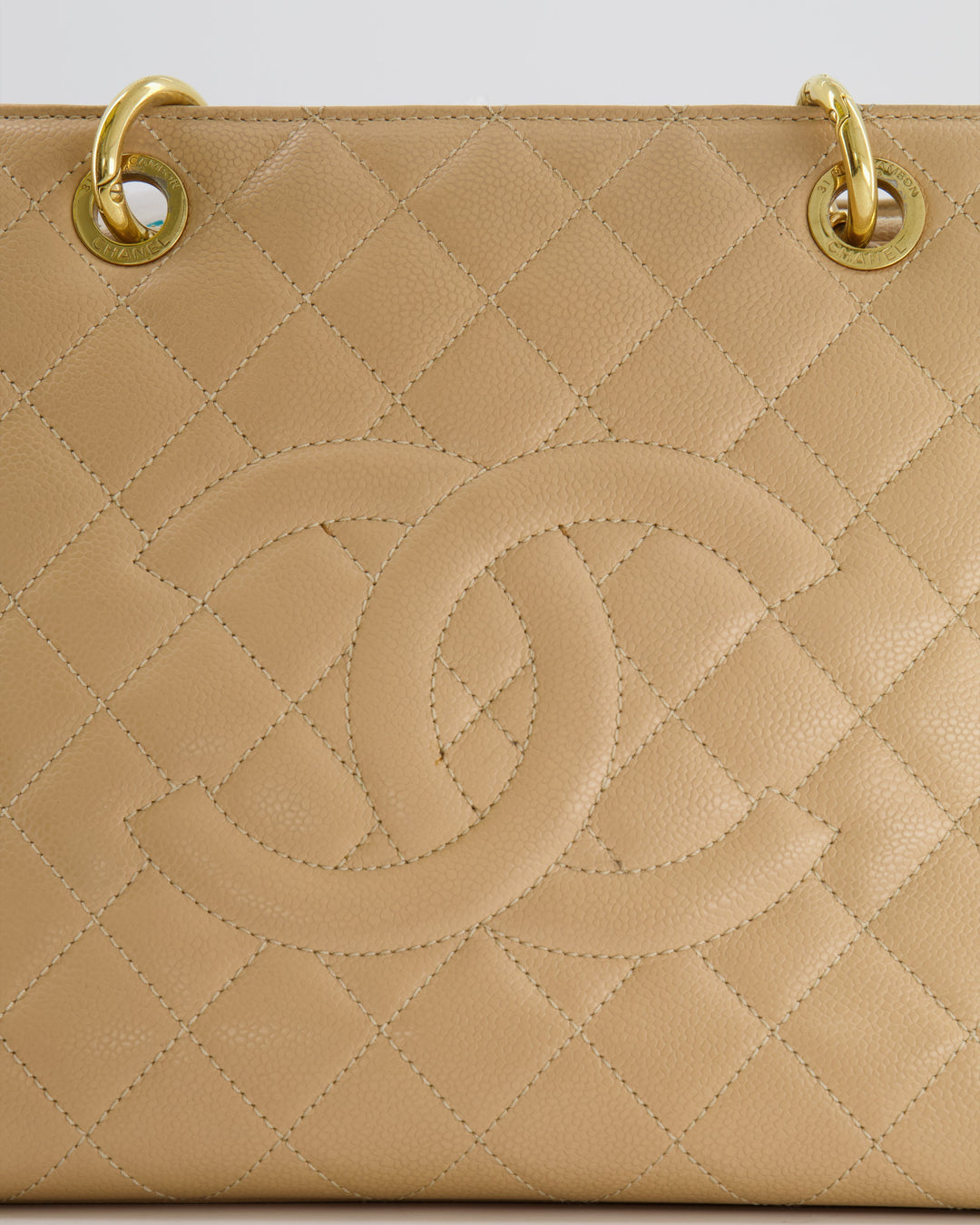 Top Quality Chanel Beige Grand Shopper Tote GST Bag in Caviar Leather with Gold Hardware