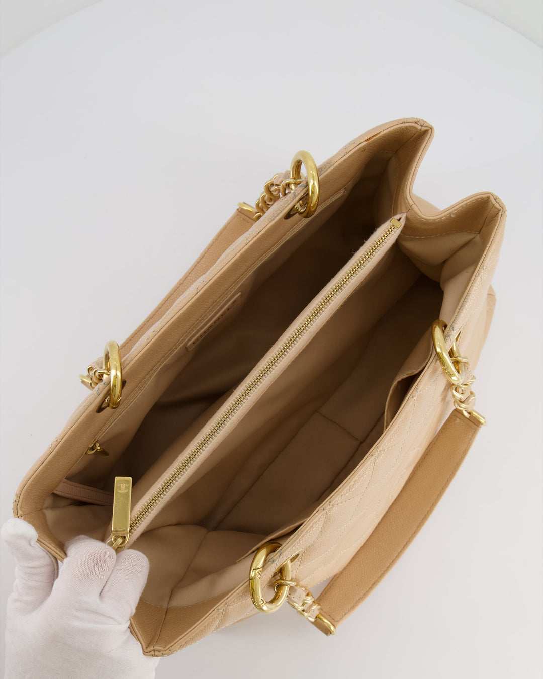 Top Quality Chanel Beige Grand Shopper Tote GST Bag in Caviar Leather with Gold Hardware