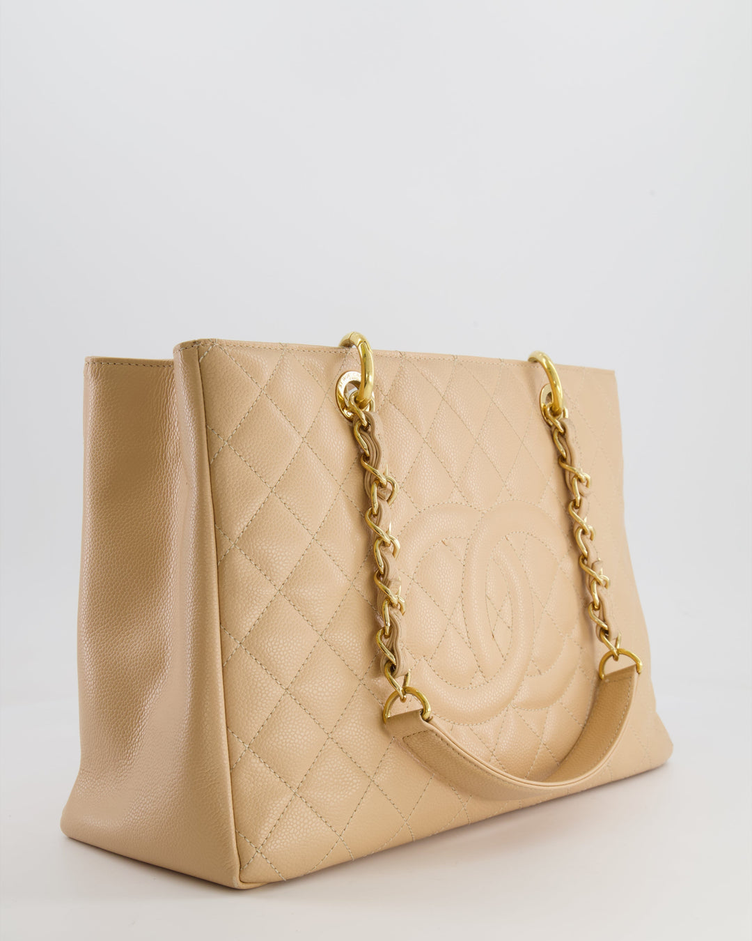 Top Quality Chanel Beige Grand Shopper Tote GST Bag in Caviar Leather with Gold Hardware