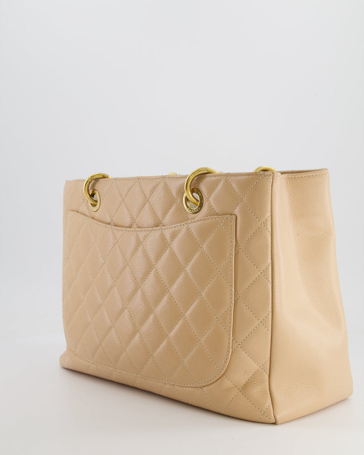 Top Quality Chanel Beige Grand Shopper Tote GST Bag in Caviar Leather with Gold Hardware