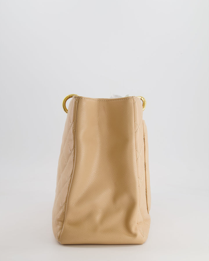 Top Quality Chanel Beige Grand Shopper Tote GST Bag in Caviar Leather with Gold Hardware