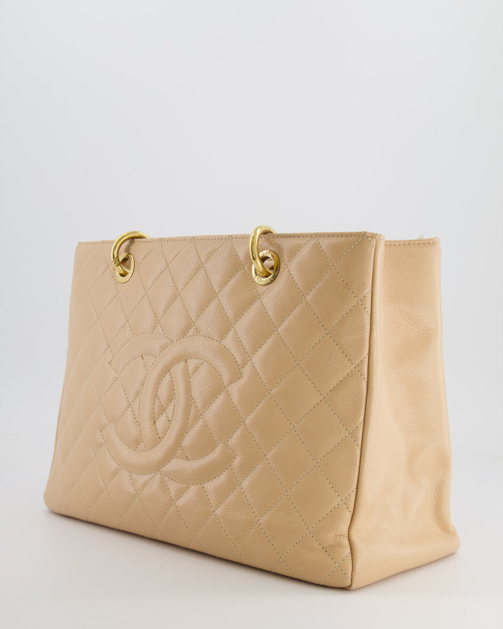 Top Quality Chanel Beige Grand Shopper Tote GST Bag in Caviar Leather with Gold Hardware