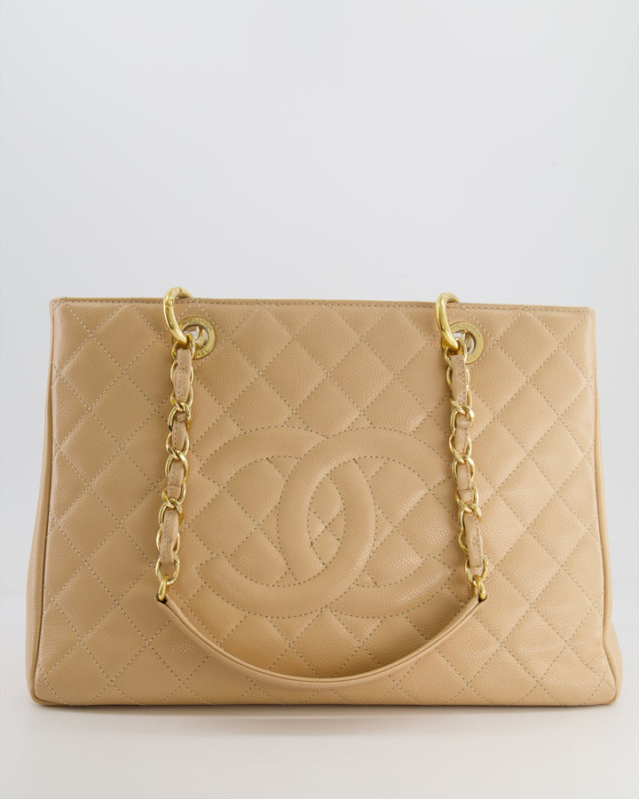 Top Quality Chanel Beige Grand Shopper Tote GST Bag in Caviar Leather with Gold Hardware