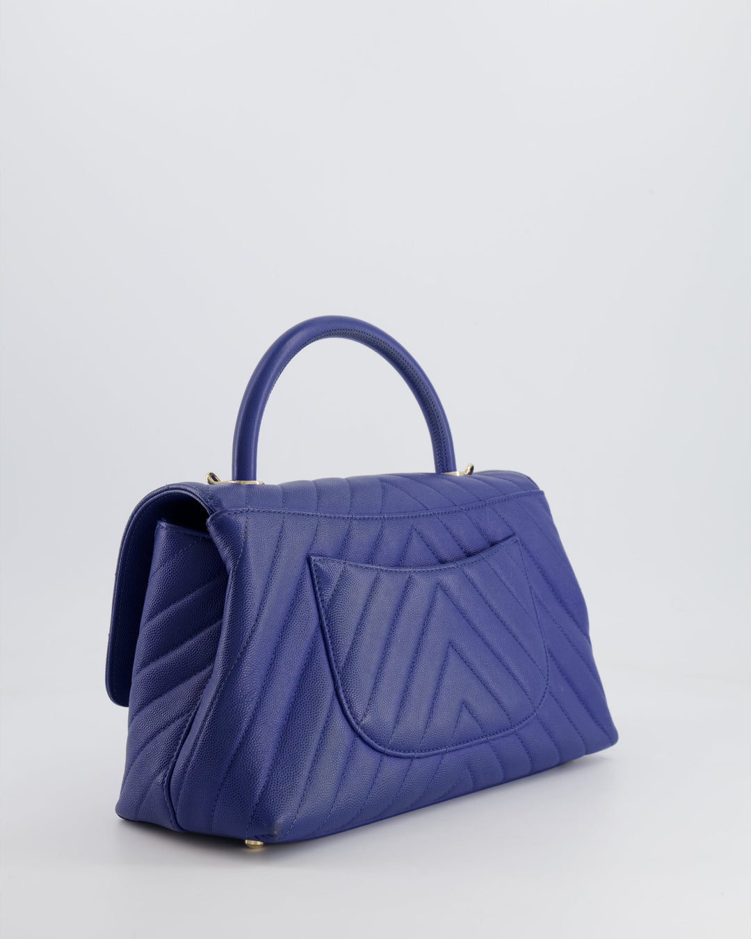 *HOT COLOUR* Top Quality Chanel Royal Blue Chevron Medium Coco Top Handle Flap Bag in Caviar Leather with Gold Hardware
