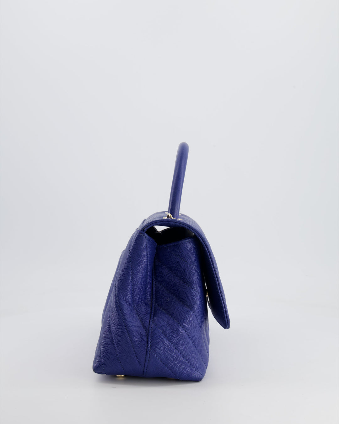 *HOT COLOUR* Top Quality Chanel Royal Blue Chevron Medium Coco Top Handle Flap Bag in Caviar Leather with Gold Hardware