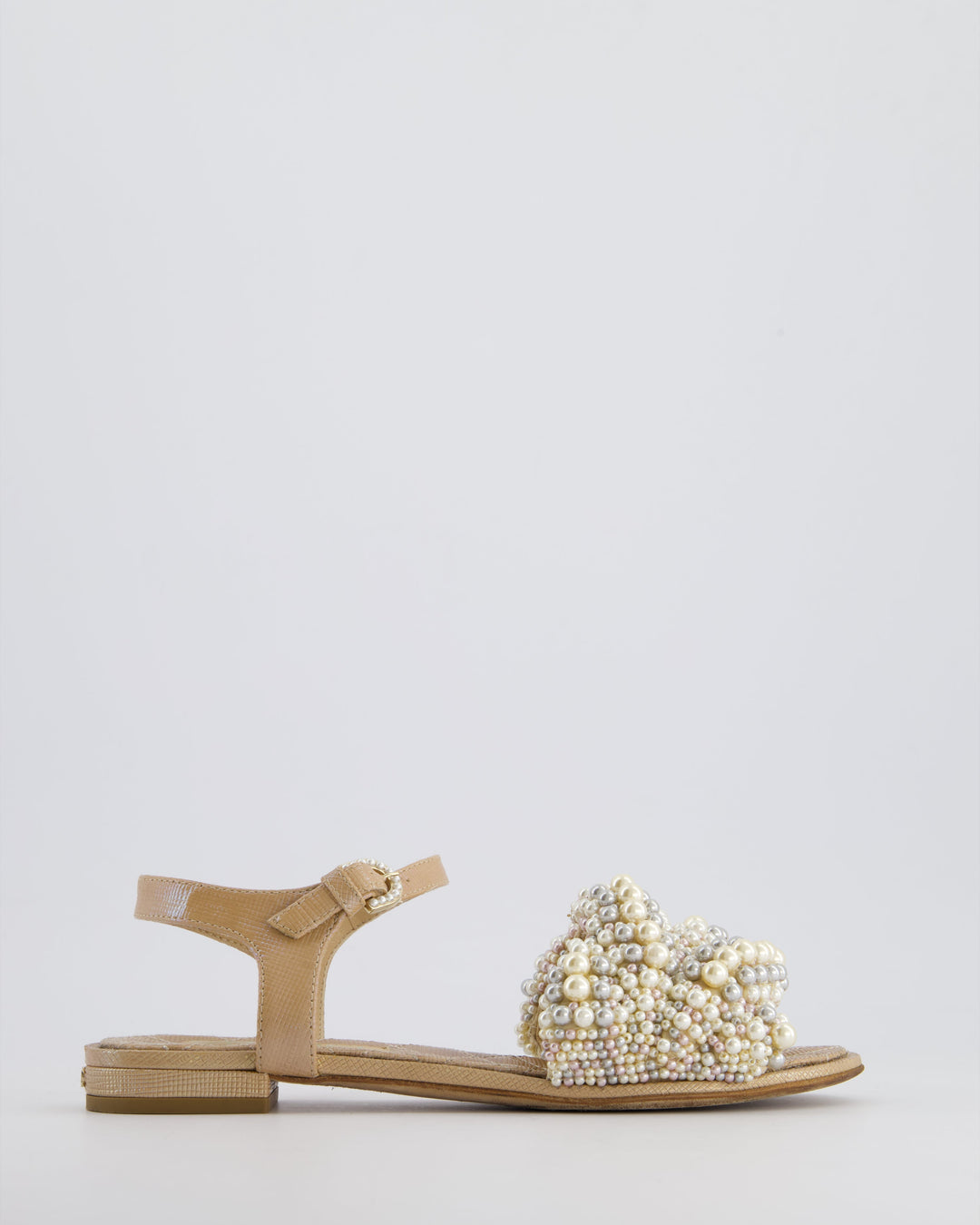 Top Quality Chanel Shimmer Beige Sandals with Pearl Detail Size EU 36.5C